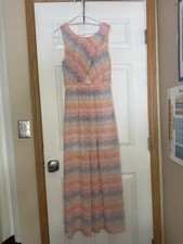 Women's Geometric Maxi Dress Pink Blue White Sleeveless V-Neck Long Regular