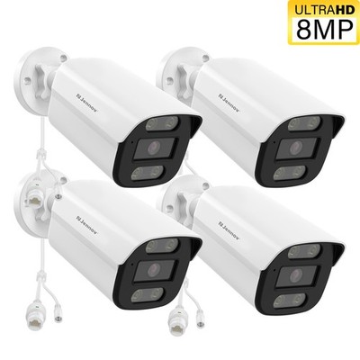 JENNOV 4PCS 8MP PoE Full Color Night Vision IP Camera Outdoor Metal 2 Way Audio