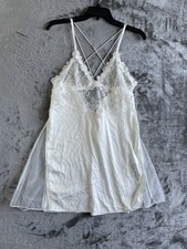 White Lace Slip Dress L Sheer Mesh Lingerie Adjustable Straps Elegant Nightwear