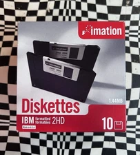 Sealed Box of 10 Imation 3.5" Floppy Disks Diskettes 1.44MB  2HD IBM Formatted