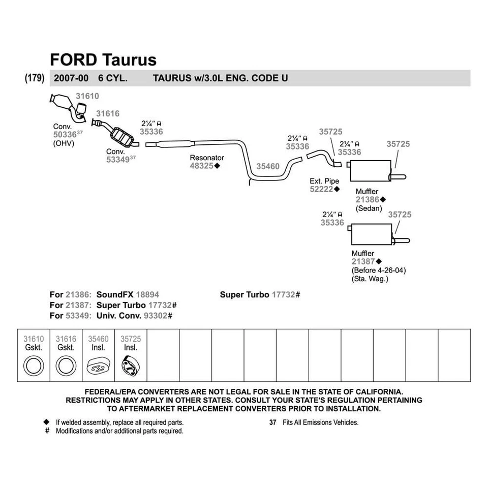 For Mercury Sable 2000-2005 Walker Aluminized Steel Exhaust Extension Pipe Foto 3 de 3