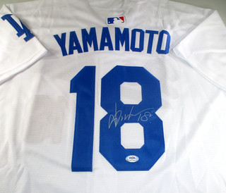 Yoshinobu Yamamoto / Autographed L.A. Dodgers Pro Style Baseball Jersey / PSA