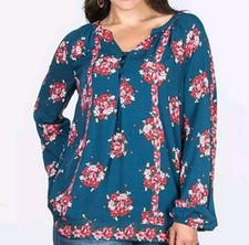 Matilda Jane XXL 2XL So Vivid Navy Blue Floral Popover Blouse Peasant Boho Tunic