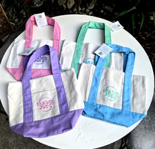 Trader Joe’s Mini Pastel Canvas Tote Bag 4X Pink Purple Blue Green NEW Reusable