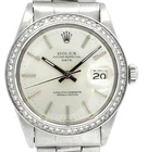 Mens Vintage ROLEX Oyster Perpetual Date 34mm Silver Dial Diamond Stainless