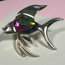 Vintage Sarah Coventry Tropicana Angel Fish Brooch Pin Watermelon Rhinestone