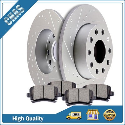 Rear Drilled Brake Rotors Brake Pads Fits 2003-2011 Ford Crown Victoria Lincoln