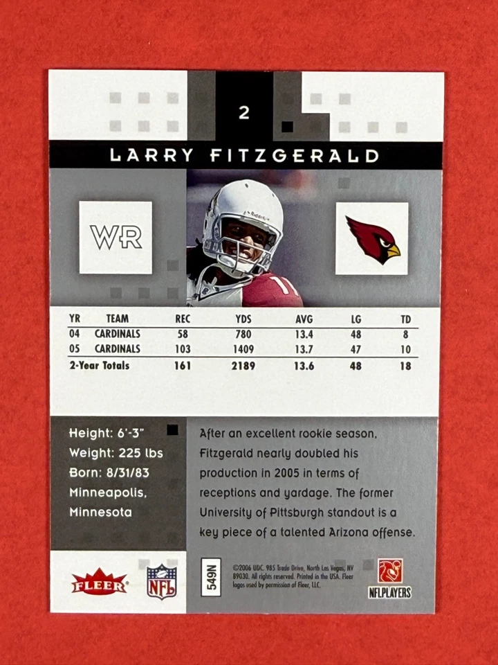 2006 Fleer Hot Prospects Larry Fitzgerald #2 - Image 2 of 2