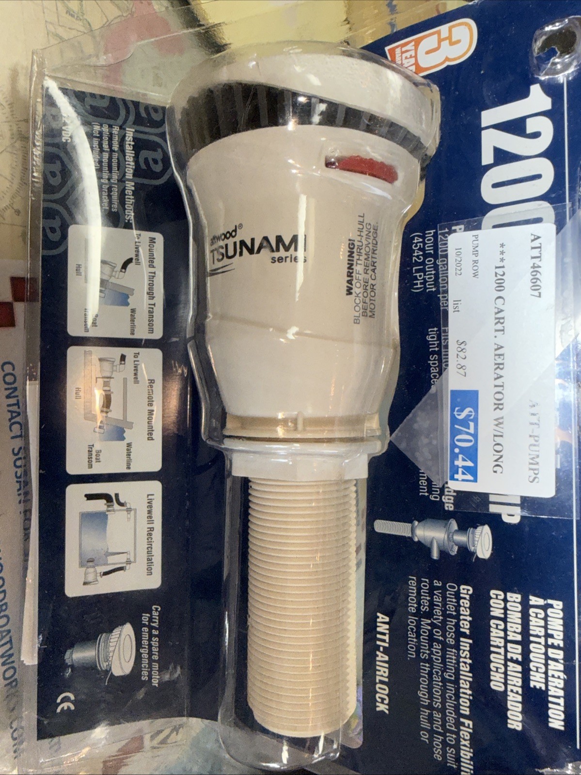 Attwood 46607 4660-7 Tsunami T1200 Aerator Pump 1200 GPH 12-