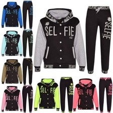 Kids Girls Boys Tracksuit Designer Selfie Embroidered Top  Bottom Jogging Suit