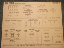 1956 Pontiac 316 V-8 Engine Sun Tune-up Chart Special 285 H.p. Useful Item 1956 Pontiac 316 V-8 Engine Sun Tune-up Chart Special 285 H.p. Useful Item