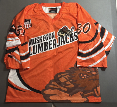 #ad #ad Muskegon Lumberjacks USHL Hockey Orange Jersey Size L Large $69.95