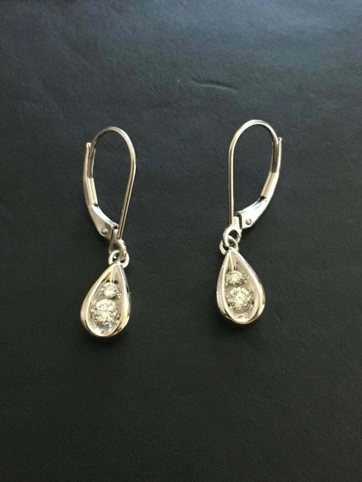 1.20Ct Round Lab Created Diamond Women Drop/Dangle Earring 14K White Gold Plated - Image 2 of 4