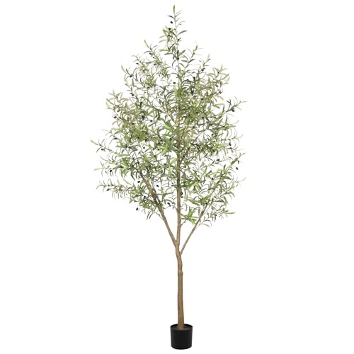 8ft Artificial Olive Tree with Natural Wood Trunk for Indoor Decor