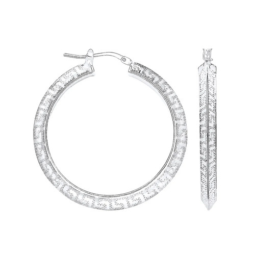 Hoop Earrings Sterling Silver Greek Key 30mm Womens Jewellery