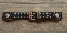 Authentic Vintage Gianni Versace Medusa Medallion Leather Belt Black Sz 28/XS/S