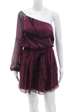 Alice + Olivia Womens Silk One Shoulder Long Sleeve Mini Dress Purple Size S
