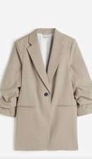 H M Linen Blend Gathered Sleeve Open Front Blazer Jacket Women's Size XL