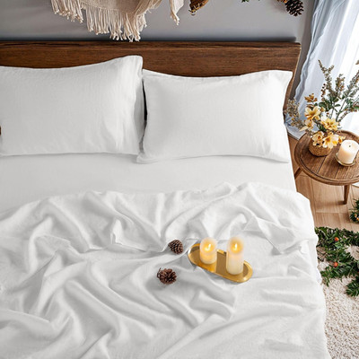 Luxurious 100% French Linen Queen Bed Set - 4 Pcs, Deep Pocket, Soft & Breathabl