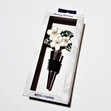 TOMMY BAHAMA WINE BOTTLE STOPPER ~ STAINLESS STEEL WITH ENAMELED FLOWER - NEW IN