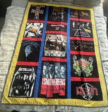 Vintage 90”s Rock & Roll Kiss Korn Pink Floyd  T Shirts 56x67 Quilt Comforter