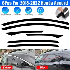 6Pcs Chrome Delete Blackout Window Trims For Honda Accord Sedan 2018-2022 Black