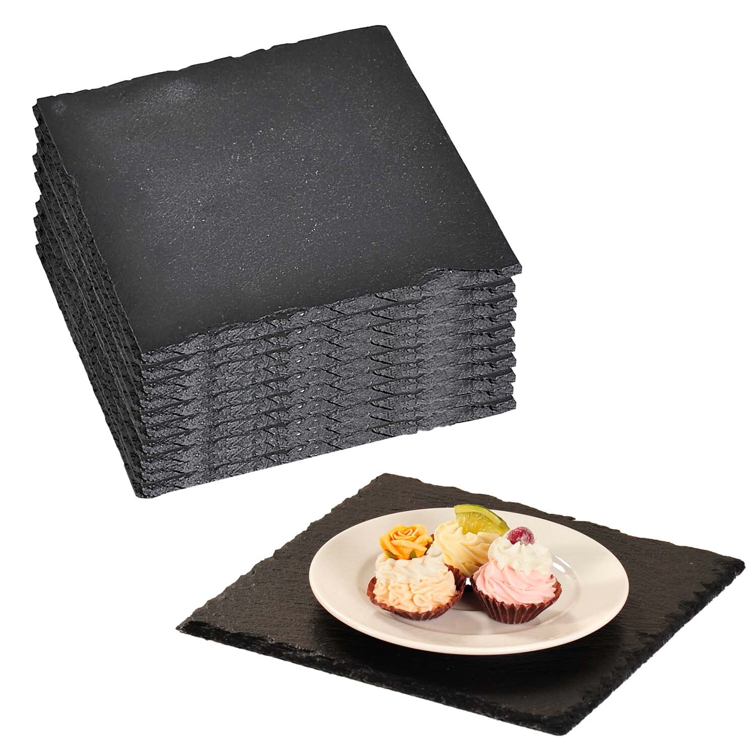10 Stück Servierplatte aus Schiefer / Buffetplatten - 20 x 20 cm