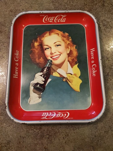 Vintage 1950s DRINK COCA-COLA Coke Metal Serving Tray Redhead Girl 10" X 13"