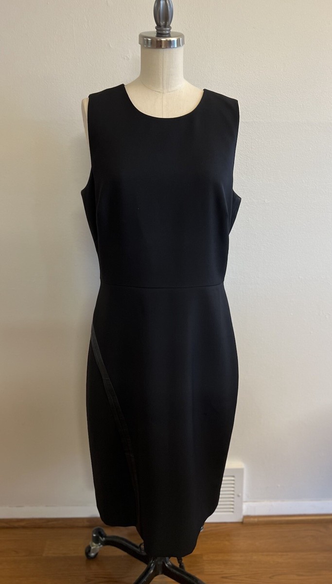 J. Crew Dress 8 Black Sleeveless Sheath Faux Leather Accent Stripe Back Zip