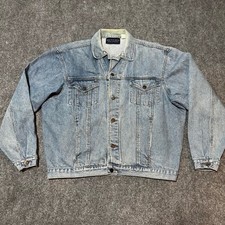 Vintage BRITCHES GREAT OUTDOORS Jean Jacket Mens Large Blue Denim Trucker Cotton