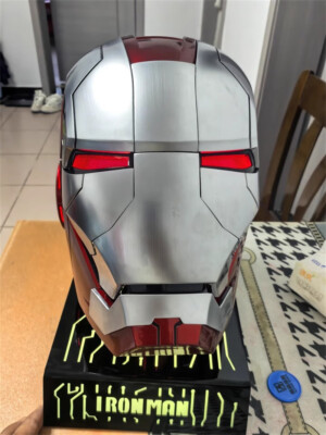 1:1 AutoKing Iron Man MK5 Matt Silver Helmet Mask English Voice