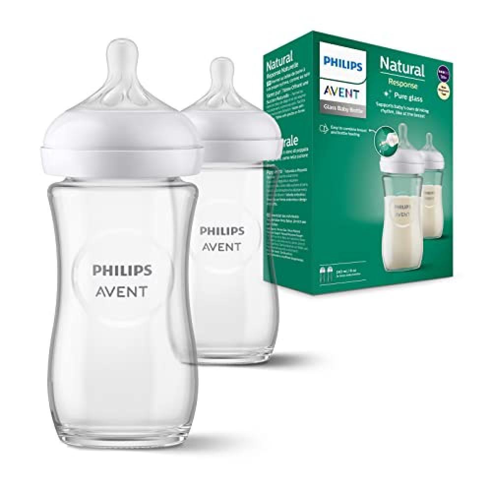 (TG. 2 units of 240ml) Philips Avent Biberon Natural Response in vetro - 2 biber