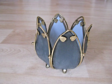 Kerzenhalter Windlicht Glas Blume Blüte Kelch für Kerze oder Teelicht blau-grau