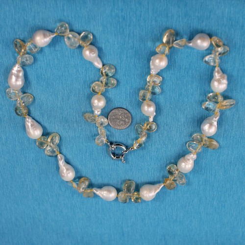 Baroque White Pearl & Citrine Quartz Necklace – 25” - Picture 3 of 5