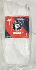 Brooklyn 3-Pack Non-Skid Diabetic Crew Socks w/ Grippers - White - Shoe Sz 9-11