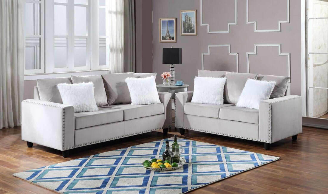 NEW 2PC Sofa Couch Ranking TOP13 Loveseat Set Modern Gray Velvet Silver Living Special price for a limited time