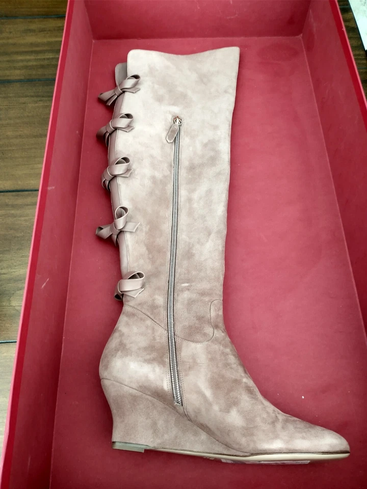 Botas hasta la rodilla Valentino rosa/melocotón gamuza lazo EU37 US6.5 se envía hoy nuevas en caja Foto 2 de 4