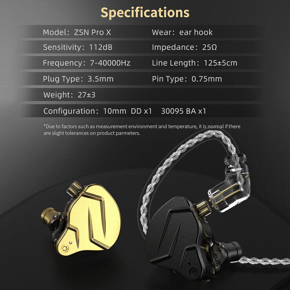 KZ ZSN Pro X in Ear Monitor Earphone 1BA 1DD Hybrid Dynamic Dual Driver IEM  Wired Earbuds HiFi Sport Gaming Headphones Compatibility for Phone