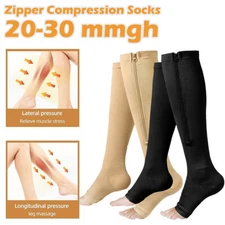 1/3Pair Open Toe Compression Socks 20-30mmHg No-wrapped Toe Stockings w/ Zipper