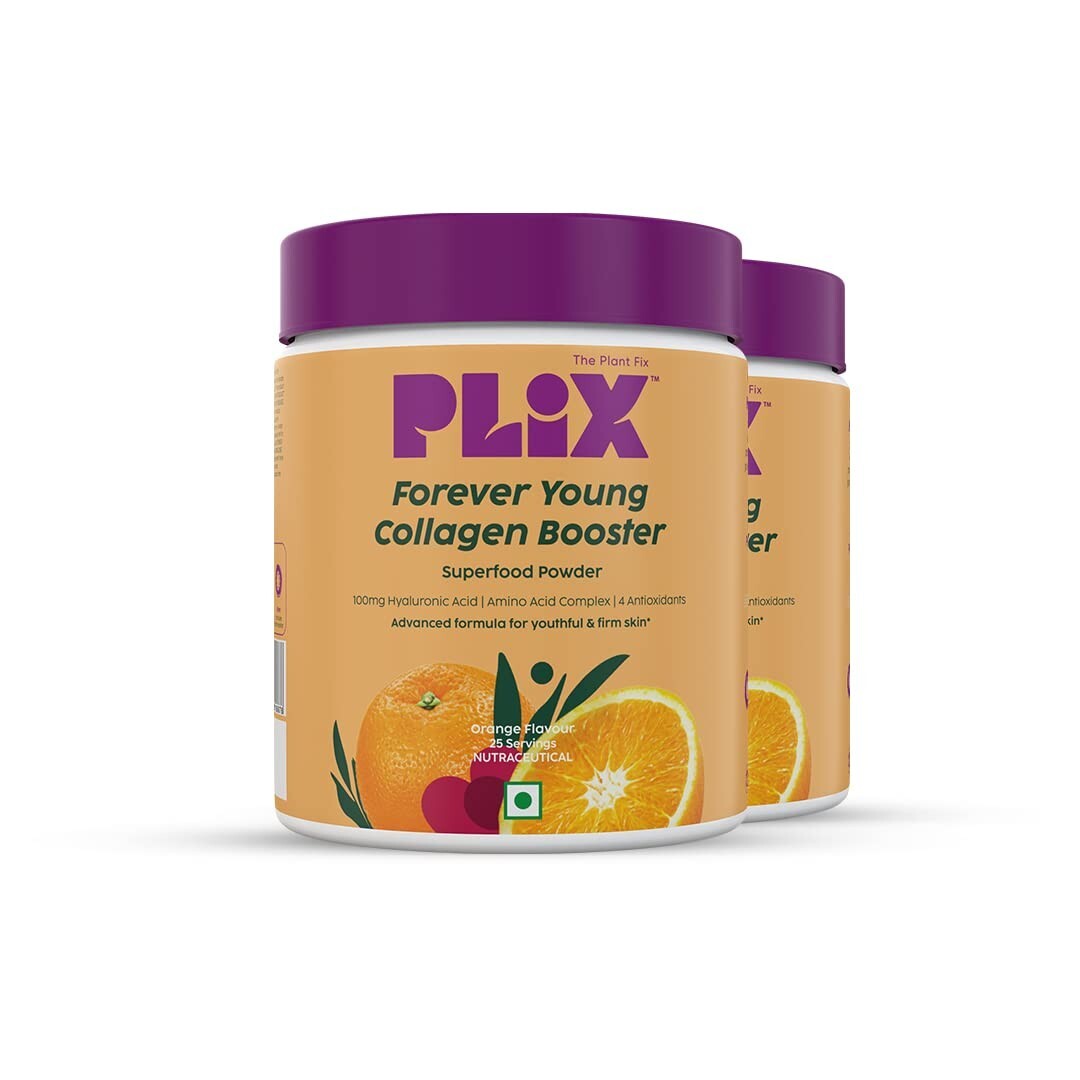 PLIX Collagen Supplement Powder - Skin Elasticity - Orange - 200g - Pack of 2