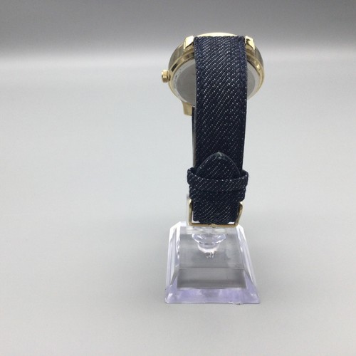 Gruen Watch Women Pave Gold Tone Round Dial Blue Denim Band New Battery - Picture 7 of 17