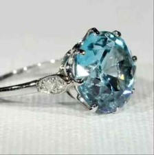 2Ct Round Cut Lab-Created Aquamarine Halo Engagement Ring 14K White Gold Plated
