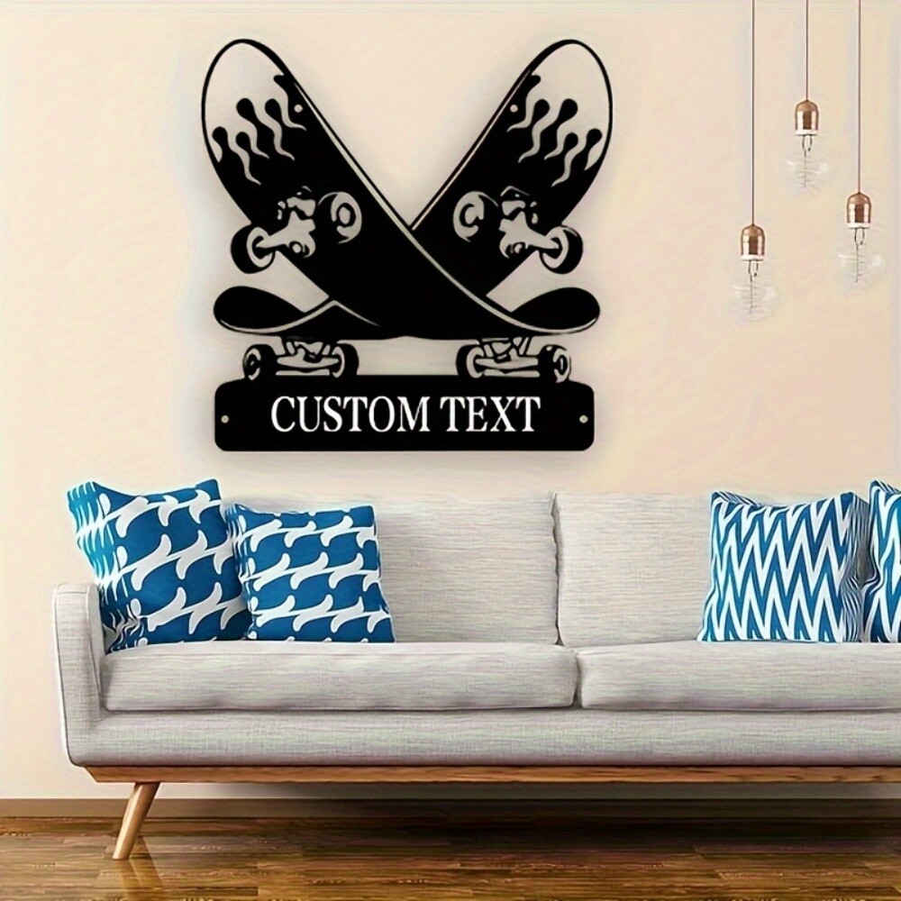 Customizable Text Skateboard-Shaped Metal Wall Art in Art Deco Style