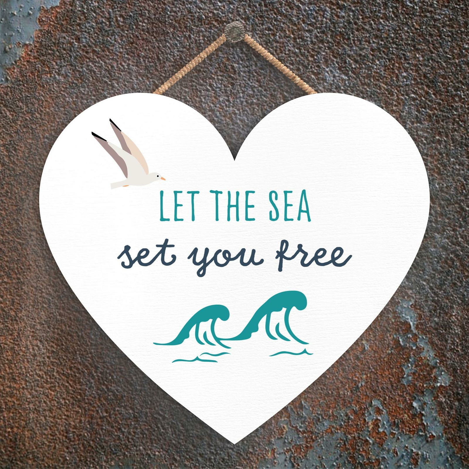 SEA SET YOU FREE SEASIDE BEACH THEMED NAUTICAL HEART HANGING PLAQUE