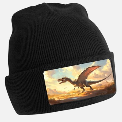Unisex Cotton Spyosaurus Print Black Beanie Hat