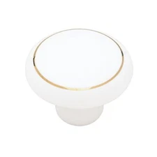 P40022-WG  1 1/2" White Ceramic w/ Gold Trim Round Cabinet Drawer Knob