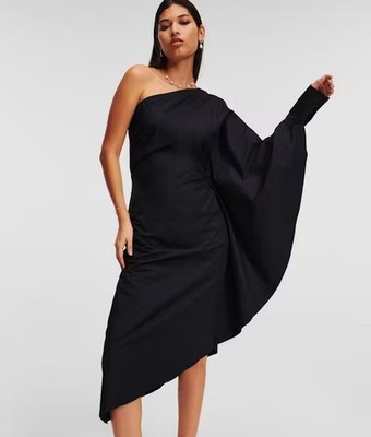NEW NWT $655 KARL LAGERFELD ''Hun Kim's Edit Dress'' - black cotton - EU 48 US 12