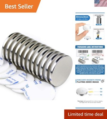 Versatile 1.26 Inch Neodymium Magnets with Adhesive - 12 Pack for DIY & Office