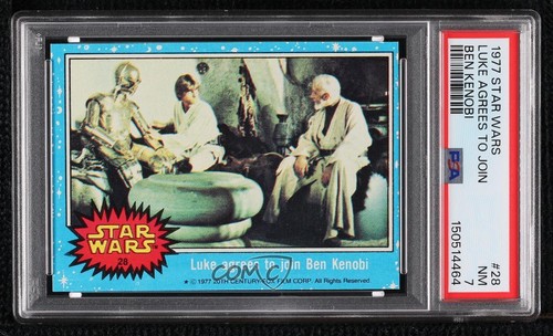 1977 Topps Star Wars #28 Luke agrees to join Ben Kenobi — PSA 7
