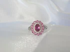 Vintage Sterling Silver Natural Irradiated Pink Tourmaline Halo Ring Size 5
